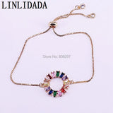 8Pcs Sparkling Slider Bracelets Micro Pave Rainbow Zirconia Adjustable Chain