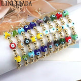 8Pcs Evil Eye Lampwork Glass Bead Bracelets,Gold Plated Copper Bracelet