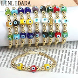 8Pcs Evil Eye Lampwork Glass Bead Bracelets,Gold Plated Copper Bracelet