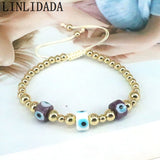 8Pcs Evil Eye Lampwork Glass Bead Bracelets,Gold Plated Copper Bracelet