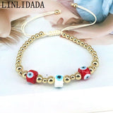 8Pcs Evil Eye Lampwork Glass Bead Bracelets,Gold Plated Copper Bracelet
