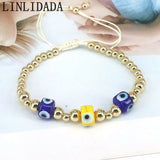 8Pcs Evil Eye Lampwork Glass Bead Bracelets,Gold Plated Copper Bracelet
