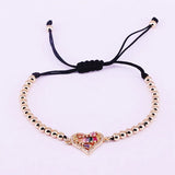 8Pcs Colorful Zirconia Rainbow Heart Macrame Bracelet