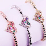 8Pcs Colorful Zirconia Rainbow Heart Macrame Bracelet