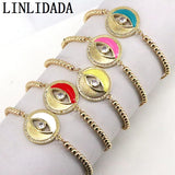 8Pcs Eye Enamel Bracelets for Women Boho Gold-color Bead Chain Bracelet