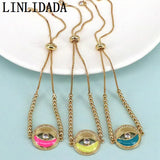 8Pcs Eye Enamel Bracelets for Women Boho Gold-color Bead Chain Bracelet