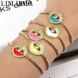 8Pcs Eye Enamel Bracelets for Women Boho Gold-color Bead Chain Bracelet