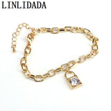 8Pcs Cz Lock Shape Charms Bracelets Bangles Metal Link Chain Bracelet Jewelry