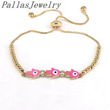 8Pcs Plated Rainbow Enamel Hamsa Hand CZ Bracelet