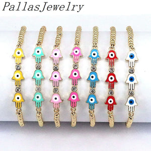 8Pcs Plated Rainbow Enamel Hamsa Hand CZ Bracelet