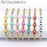 8Pcs Plated Rainbow Enamel Hamsa Hand CZ Bracelet