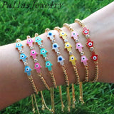 8Pcs Plated Rainbow Enamel Hamsa Hand CZ Bracelet
