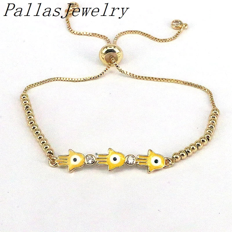 8Pcs Plated Rainbow Enamel Hamsa Hand CZ Bracelet