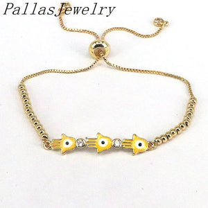8Pcs Plated Rainbow Enamel Hamsa Hand CZ Bracelet