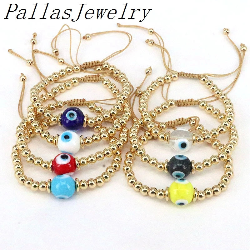 8Pcs 18k Ball Beaded Bracelet, Colorful Evil Eye Bead Rope Chain Bracelet