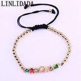 8Pcs 4mm Beads Rope Bracelet with Cubic Zirconia for Women