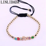 8Pcs 4mm Beads Rope Bracelet with Cubic Zirconia for Women