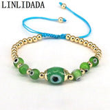 Colorful Glass Bead Bracelet Set, Gold Plated Copper Beads