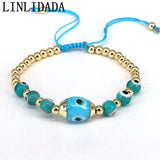 Colorful Glass Bead Bracelet Set, Gold Plated Copper Beads