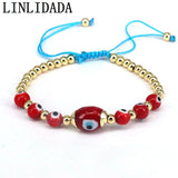 Colorful Glass Bead Bracelet Set, Gold Plated Copper Beads