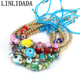 Colorful Glass Bead Bracelet Set, Gold Plated Copper Beads