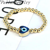 8Pcs Copper Plated Bead Chain Multicolor Lampwork Glass Heart Eyes Bracelet