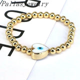 8Pcs Copper Plated Bead Chain Multicolor Lampwork Glass Heart Eyes Bracelet