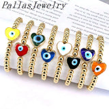 8Pcs Copper Plated Bead Chain Multicolor Lampwork Glass Heart Eyes Bracelet