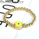 8Pcs Copper Plated Bead Chain Multicolor Lampwork Glass Heart Eyes Bracelet