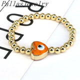 8Pcs Copper Plated Bead Chain Multicolor Lampwork Glass Heart Eyes Bracelet