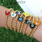 8Pcs Copper Plated Bead Chain Multicolor Lampwork Glass Heart Eyes Bracelet