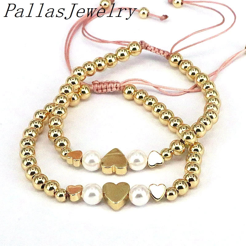 Heart Charm Beads Round Ball Adjustable Bracelet For Women