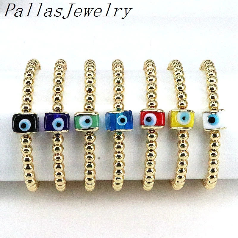 8Pcs Multicolor Lampwork Eye Beads Bracelets 18K Plated Stretch Jewelry