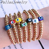 8Pcs Multicolor Lampwork Eye Beads Bracelets 18K Plated Stretch Jewelry