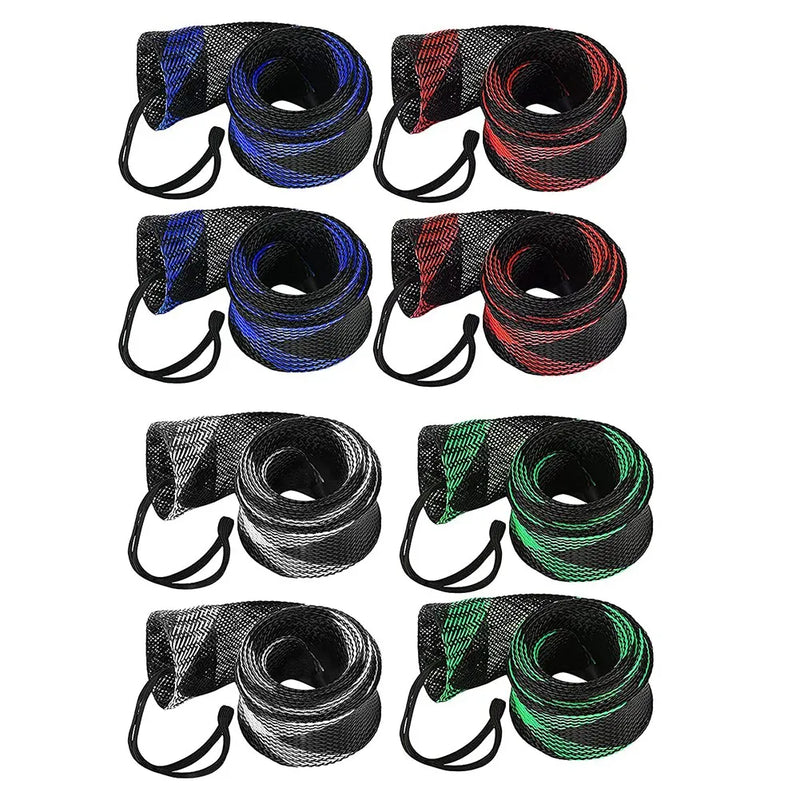 8Pcs Fishing Rod Sleeve Sock Scalable Braided Mesh with Lanyard