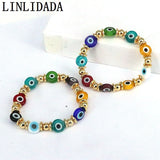 8Pcs Flat Round Eye Lampwork Bead Stretch Bracelet for Women