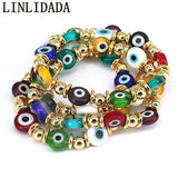 8Pcs Flat Round Eye Lampwork Bead Stretch Bracelet for Women