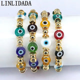 8Pcs Flat Round Eye Lampwork Bead Stretch Bracelet for Women