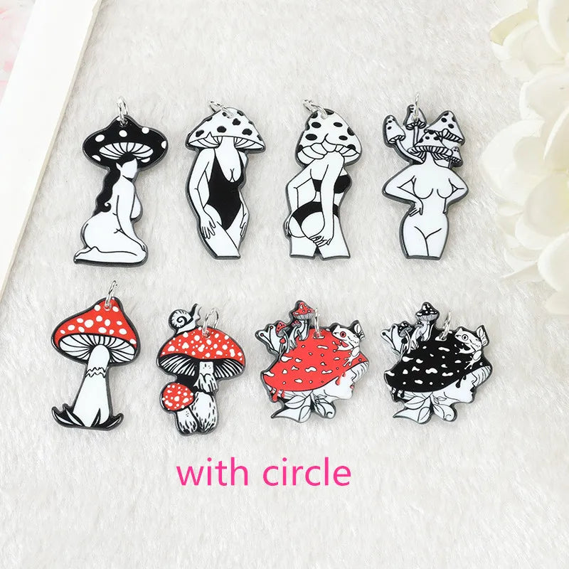 8Pcs Goth Mushroom Charms Bikini Girl Swimsuit Cartoon Figure Jewelry Findings