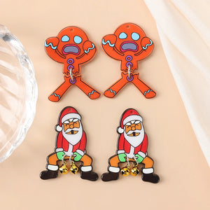 8Pcs Christmas Bells Charms Acrylic Gingerbread Man Santa Claus Pendant