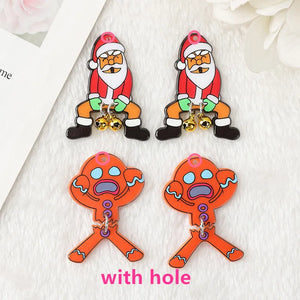 8Pcs Christmas Bells Charms Acrylic Gingerbread Man Santa Claus Pendant