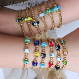8Pcs Evil Eye Lampwork Glass Bracelet Bohemia Plated Beaded Adjustable Braided