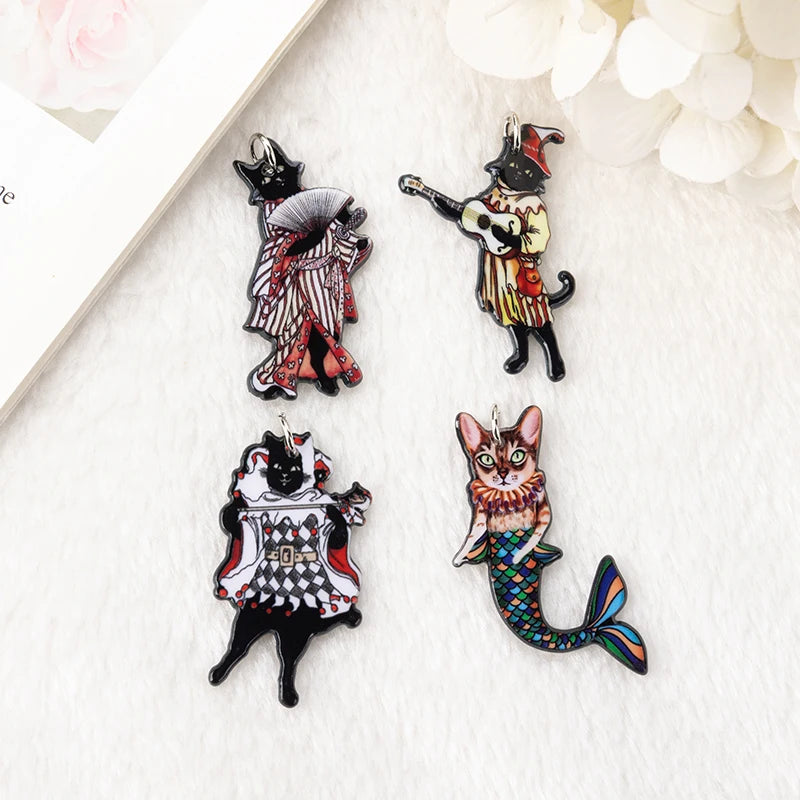 8Pcs Mermaid Cat Charms for DIY Jewelry Making