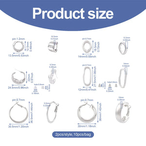 8Pcs Mixed Shape Alloy Hoop Earrings with 2Pcs Stud Earrings for Women Silver