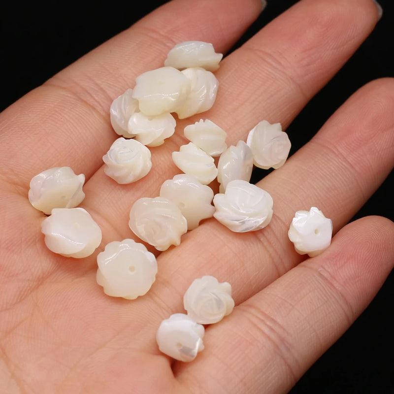 8Pcs Natural Mother Of Pearl Carved-flowered Shell Beads For DIY Jewelry