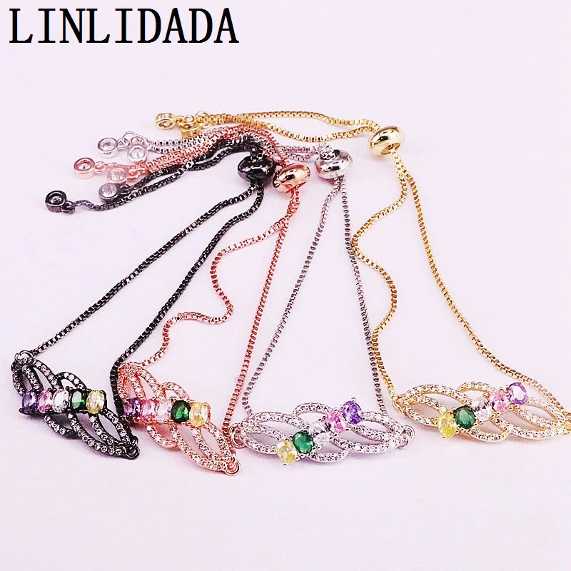 8Pcs Rainbow Colorful Crystal Zirconia Bracelets CZ Micro Pave Jewelry