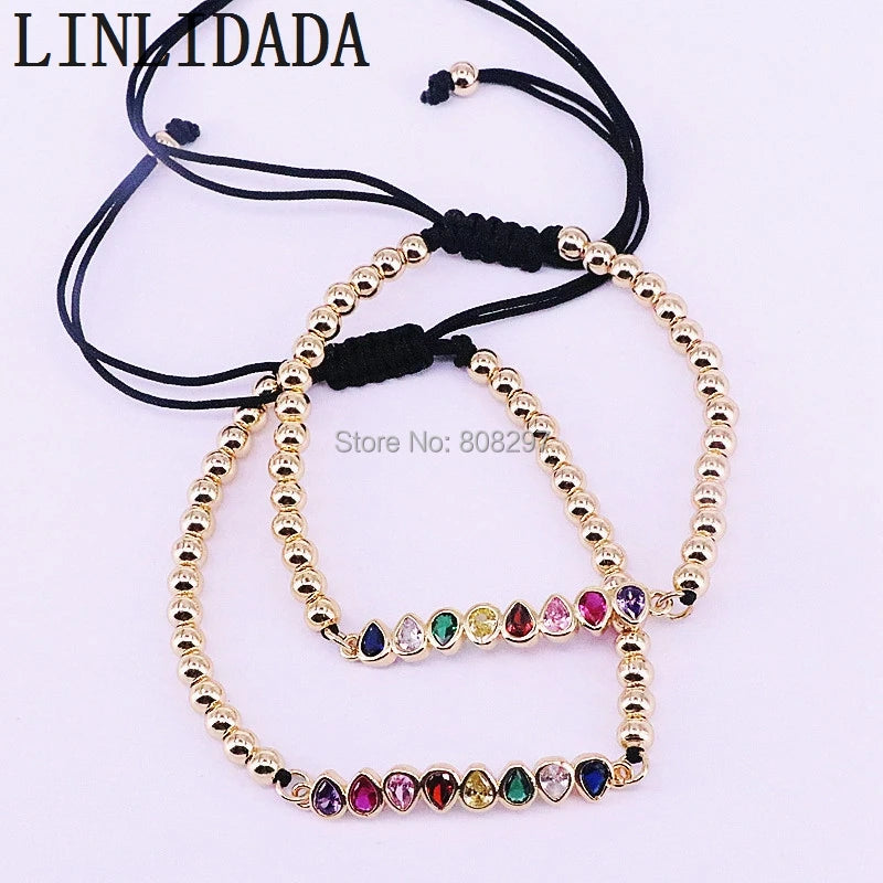 8Pcs Women Bracelet Rainbow CZ Macrame Charm Jewelry Gift