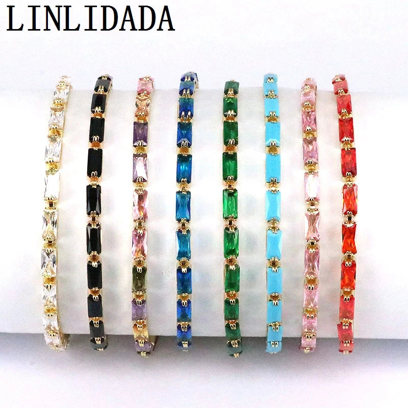 Colorful CZ Baguette Tennis Bracelet Women Gift