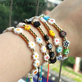 8Pcs Lampwork Flower Charms Bracelet String Rope Braided Bracelets