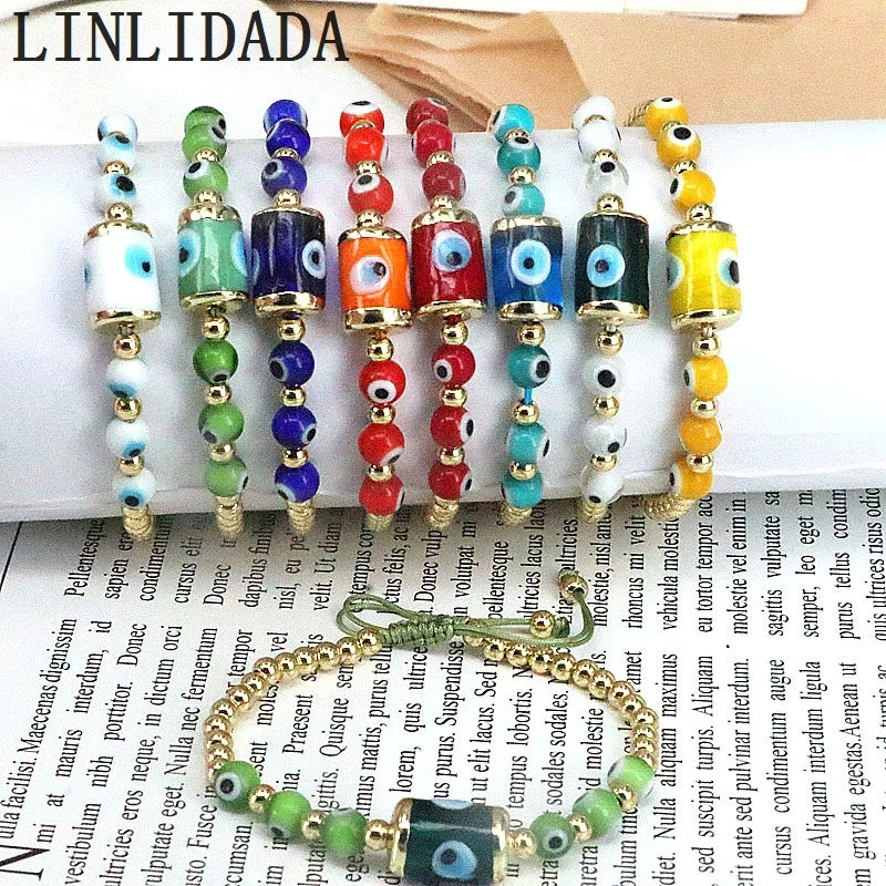 8Pcs Colorful Evil Eye Bracelets Plated Beaded Rope Bracelet